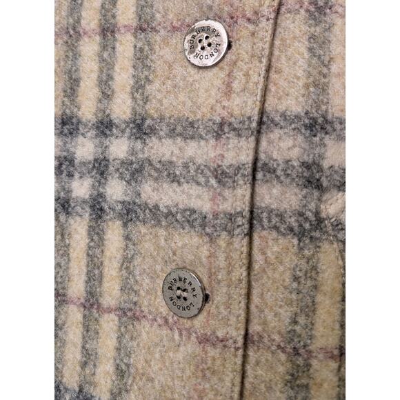 Burberry Nova Check Plaid Wool Double Breasted Long Coat Beige Navy Red 14 - Picture 7 of 11